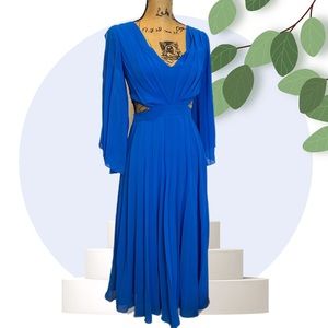 ASOS blue pleated midi dress cutout bell sleeves v neck 4